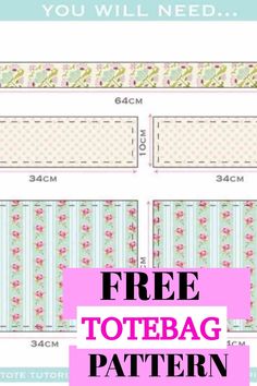 the free tote bag pattern is shown in pink, blue and white stripes with flowers on