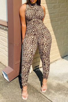 Leopard Print Sexy Casual Leopard Printing Turtleneck Skinny Jumpsuits High Neck Jumpsuit, Leopard Print Jumpsuit, Print Jumpsuit, Jumpsuit Online, Womens Clothing Stores, Wholesale Fashion, Tulum, Beautiful Outfits