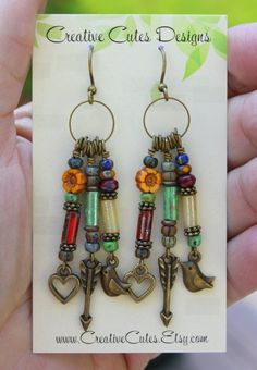 Rustic Boho Rainbow Beaded Earring Dangles Multi Color Czech | Etsy Multicolor Dangling Beaded Brass Earrings, Bohemian Multicolor Czech Glass Beaded Earrings, Bohemian Multicolor Beaded Earrings In Czech Glass, Multicolor Brass Jewelry With Dangling Beads, Bohemian Multicolor Czech Glass Earrings, Multicolor Brass Beaded Earrings For Festival, Bohemian Beaded Earrings With Heart Beads For Gift, Colorful Bohemian Jewelry With Heart Beads, Colorful Bohemian Jewelry With Dangling Beads