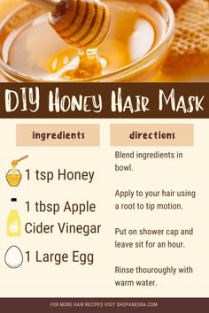 Natural Hair Recipes, Honey Hair Mask, Vinegar For Hair, Diy Honey, Hair Mask Recipe, Homemade Hair Mask, Honey Diy, Diy Hair Masks