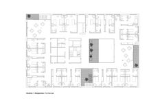 the floor plan for an office building with multiple floors and several rooms, including one bedroom