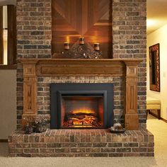 a living room with a fire place in it