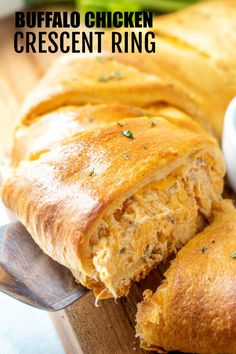 a close up of bread on a cutting board