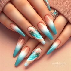 Cyan Nails, Photo Nails, Nails Painted, Beach Nail Art, Holloween Nails, Beach Nail Designs, Turquoise Nails, French Manicure Nails, Pretty Nail Designs