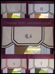 four different types of window valances with the words choose from assorted colors and sizes