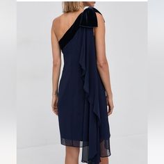 Laure Ralph Lauren One Shoulder Dress Nwt 14. Chiffon/Velvet Elegant Velvet Dress With Ruffles, Blue Knee-length Chiffon Evening Dress, Elegant Blue Velvet Dress, Elegant Blue Velvet Evening Dress, Gold Wrap Dress, Olive Maxi Dress, Ralph Lauren Cap, Long Sleeve Jersey Dress, Geo Print Dress