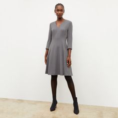 Looking for a low-maintenance work dress? The Erica is a must-try. With a V-neck, ¾-length... Tailored V-neck Spring Dress, Tailored V-neck Dress For Spring, Elegant Fall V-neck Dress For Work, Fall Formal A-line V-neck Dress, Formal A-line V-neck Dress For Fall, Formal Fall A-line V-neck Dress, A-line V-neck Dress For Fall Workwear, Spring V-neck Dress For Office, Office Dress With Notched Neckline For Fall