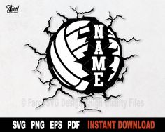 volleyball ball breaking through the wall with name svg png eps dxf