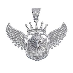 Silver 925 Rhodium Plated Crowned Eagle Hip Hop Pendant Dimensions: 43.9mm X 48.6mm Metal: 925 Sterling Silver Finish: Rhodium Plated Stone: Clear Cubic Zirconia Silver Diamond Pendant Jewelry, Silver Iced Out Jewelry For Anniversary, Iced Out Silver Jewelry For Anniversary, Silver Pendant With Diamond Cut, Silver Diamond Cut Pendant Jewelry, Silver Pendant Jewelry With Diamond Cut, Iced Out White Gold Metal Jewelry, Diamond Medallion Silver Jewelry, Silver Diamond Medallion Jewelry