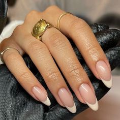 Cream French Tips Nails Almond, Plain Simple Acrylic Nails, Clean And Classy Nails, French Neutral Nails, Cream French Nails, Classy Nail Inspiration, Beige French Nails, Cream French Tips Nails, Clean Nails Look