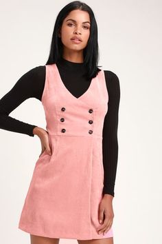 Hot Pink Dresses | Shop Lulus for the Perfect Hot Pink Dress Sleeveless Pinafore Dress For Fall, Corduroy Dresses For Spring, Sleeveless Mini Dress With Button Closure For Fall, Pinafore Dress With Buttons For Workwear, Corduroy Button-up Dress With Button Closure, Corduroy Dresses For Workwear, Spring Corduroy Dress With Buttons, High Neck Dress Formal, Satin Skater Dress