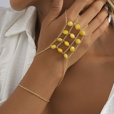 Material: Natural Stone Color: Yellow Fashion Element: Chain Style: Europe and America Bohemian Gold Alloy Bracelets, Party Jewelry Beaded Alloy, Adjustable Chain Bracelets For Summer, Party Jewelry With Beaded Alloy, Trendy Adjustable Clavicle Chain Body Jewelry, Party Beaded Alloy Jewelry, Adjustable Beaded Alloy Bracelets, Gold Alloy Body Jewelry Gift, Elegant Beach Jewelry Made Of Alloy