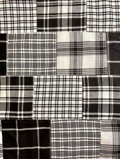 "Approximately 43/44 inches wide. 100% cotton.  Multiple orders will ship as one continuous piece of fabric. A great black and white image of plaid designs assembled as a patchwork.   The largest patches measure about 4.5\" x 5\".  Slightly lightly weight.  Patches are serged on the reverse side (see picture #4) and stiched on the front side. Convo me if you have any Questions !!" Black And White Plaid Fabric, Todd Patrick, Asian Punk, Plaid Aesthetic, Punk Fabric, Plaid Party, White Flannel, Thrift Flip, White Patches