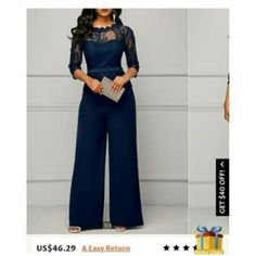 Women's Evening, Formal, Party, Bridesmaid, Elegant Jumpsuit/Romper Lace, 100% Polyester Navy Blue Color, The Pictures Look Light Blue But It Is Navy Blue Long/Wide Leg Material Does Not Stretch Zippers Up At The Back Spring, Summer, Autumn New Without Tags Bundles Welcomed! Size Large Armpit To Armpit: 20" Waist: 17" Hips: 22" Inseam: 31.5" Shoulder To Bottom: 62" Tags/Ignore: Sequin, Maxi, Mermaid Dress, Comfy, Bodycon, Sexy, Flowers, Midi Dress, Elegant Dress, Tie Dye, Trending, Popular, Cock Blue Summer Pantsuit For Party, Blue Pantsuit For Summer Party, Blue Jumpsuits And Rompers For Party Season, Navy Jumpsuit Outfit Wedding, Blue Long Sleeve Jumpsuit For Formal Occasions, Elegant Blue Pantsuit For Party, Navy Blue Jumpsuit Outfit Wedding, Blue Jumpsuits Outfit, Jumpsuit Outfit Wedding