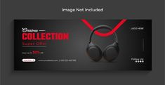 a black and red banner with headphones on it, the image is not included