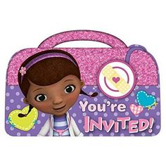 Get ready to invite guests to your child's birthday party with these Doc McStuffins invitations. The set includes 8 invitations with envelopes from Amscan-Party, featuring a vibrant and colorful design that will surely excite your child's friends. These invitations are perfect for any child's birthday party and are made of durable paper material. Make your party planning easy with these disposable invitations, which include all the important information like date, time, and location. The Doc McS Taylor Birthday Party, Doc Mcstuffins Printables, Dr Mcstuffins, Doc Mcstuffins Birthday Party Ideas, Doc Mcstuffins Party Ideas, Invitation Card Birthday Party, Birthday Invitations Online, Happy Birthday Invitation, Disney Doc Mcstuffins