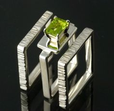 3 Silver Rings with Peridot | Etsy Modern Peridot Rings For Anniversary, Modern Green Gemstone Stackable Rings, Modern Green Stackable Rings, Modern Sterling Silver Green Rings, Modern Green Sterling Silver Rings, Modern Green Ring With Rectangular Stone, Modern Green Square Cut Jewelry, Modern Green Rectangular Stone Ring, Accessorize Jewellery