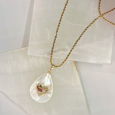 HEART MP necklace Pearl Heart Necklace, Pearl Stone, Pearl Heart, Cuban Chain, Rolo Chain, Heart Necklace, Mother Of Pearl, Cubic Zirconia, 18k Gold