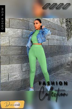 Women’s Suits Solid Long-sleeves Short Top + High-waist Skinny Pants Casual Outfits for Ladies Tracksuits Women Set Casual Fitted Green Sets, Green High-waist Stretch Jumpsuits And Rompers, Green Stretch High Waist Jumpsuits And Rompers, Green Stretch High-waist Jumpsuits And Rompers, Fitted Green Sets For Fall, Casual High-waist Two-piece Jumpsuits And Rompers, Casual Two-piece High Waist Jumpsuit, Casual Two-piece High Waist Jumpsuits And Rompers, High Waist Stretch Two-piece Set