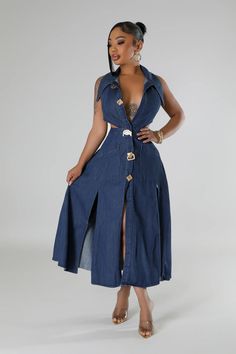 Denim Glamour Maxi Dress! This eye-catching ensemble combines the laid-back feel of denim with a touch of glamour, Perfect for both casual outings and special occasions, this dress is crafted from high-quality denim to ensure you stay comfortable Effortlessly exude chicness with the versatile Denim Glamour Maxi Dress. Perfect for any time of day, from casual gatherings to evening events, this wardrobe essential will elevate your style with its unique design. Featuring a mid-length cut, a collar, Jean Maxi Dress, Unique Wardrobe, Casual Beach Wear, Maxi Dress Collection, Denim Outfits, Denim Maxi Dress, Denim Maxi, Shop Swimwear, New Arrival Dress