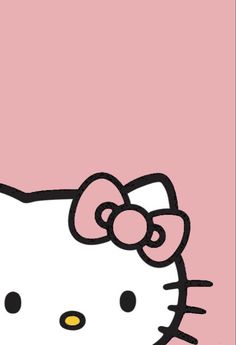 a hello kitty wallpaper is shown in pink and has an image of a cat with a bow on it's head