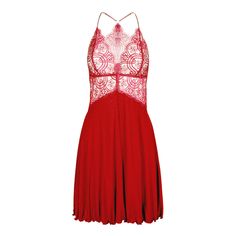 Indulge in a blend of elegance and comfort with our red camisole nightgown. Featuring adjustable crisscross straps at the back, this piece offers a customizable fit. The delicate transparent lace adorns the cups, under-bust seam, and back, beautifully revealing your shoulders and back at the waist. With a knee-length design and a deep V-neckline, this nightgown is finished with a subtly flowing hem. Made from soft viscose and gentle lace, it promises a luxurious touch that is safe for your skin, making it the perfect choice for stylish nights. 93% Viscose, 7% Elastane  Cold, gentle machine wash. Do not bleach. Do not tumble dry. Do not dry clean. Steam iron, low. Party Sleepwear Camisole With Delicate Straps, Red Spaghetti Strap Sleepwear For Wedding Night, Red Spaghetti Straps Sleepwear For Wedding Night, Red Spaghetti Straps Nightgown For Wedding Night, Red Sleeveless Sleepwear For Wedding Night, Red Spaghetti Strap Camisole For Night Out, Red Camisole With Spaghetti Straps For Night Out, Sleeveless Dress With Adjustable Straps For Night, Spaghetti Strap Dresses With Lace Bodice For Night