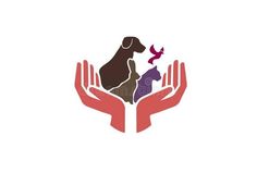 two hands are holding a dog and bird logo design for pet shop or veterinary clinic royalty illustration