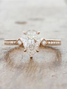 caption:Shown with 1.2ct diamond option Future Partner, Pear Diamond Engagement Ring, Antique Engagement Ring, Engagement Ring Shapes, Rings Rings, Dream Engagement Rings, Ring Ideas, Yellow Gold Setting, Rose Gold Engagement