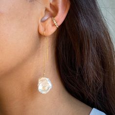 "These 14kt gold-filled thread earrings are dainty and delicate. Choose from kasha pearl, smooth moonstone drops, 14 kt gold filled circle or baroque pearls. DETAILS & SIZE * The listing is for one pair of threader earrings * Available in our high shine 14kt gold filled or sterling silver * Length: 2.5\" - 3\" * Every purchase comes in a Tangerine branded gift box. * Handcrafted with care in Seattle WA * We LOVE what we create and want you to equally LOVE your new jewelry! View our earring c Gold Wrap Drop Earrings For Wedding, Gold Drop Earrings For Wedding, 14k Gold Filled Threader Earrings, Delicate Gold Wrap Earrings For Gift, Delicate White Threader Earrings, Delicate Gold Wrap Earrings, Handmade Gold Wrap Earrings For Weddings, Gold Plated Long Drop Linear Earrings For Wedding, Minimalist Teardrop Threader Earrings For Wedding