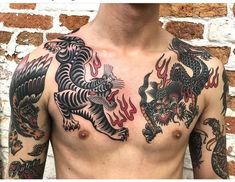 a man with a dragon tattoo on his chest