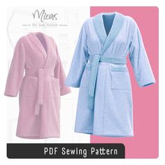 This pattern and sewing guide will assist you in creating a soft and cozy shawl collar bathrobe. Perfect for anyone passionate about sewing, even if you are a beginner. The guide is filled with detailed step-by-step instructions with illustrations, and helpful tips, to assist you in making your bathrobe. The shawl collar dressing gown, which features two front pockets and belt loops, is a classic that is perfect for lounging around the house, making it a staple in any wardrobe. By sewing the rob Summer Gowns, Sewing Guide, Cozy Shawl, Cozy Flannel, Waffle Weave, Dressing Gown, Pdf Sewing Patterns, Helpful Tips, Shawl Collar