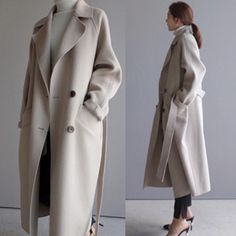 Mode Mantel, Stand Collar Jackets, Long Coat Women, Wool Coat Women, Long Wool Coat, Long Trench Coat, Woolen Coat, Winter Coats Women, Casual Coat