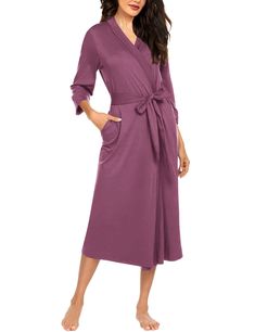 PRICES MAY VARY. Unique Design:This soft robe features 3/4 sleeves wrap design robe,mid-calf length,Waist front tie,Side pockets to keep your hands warm or to keep things close by your side while you are lounging in house. Soft Robe:Let you enjoy the relaxed and cozy time at home.These soft robes will keep you warm after bath and conserve your body heat.Please wear this robe so that you can relax no matter where you are and no matter who is around.Suitable for the whole year. Occasions:Our robes Women Robe, Soft Robes, Lounge Robes, Summer Kimono, Kimono Robes, After Bath, Women's Robe, Long Knit, Kids Luggage