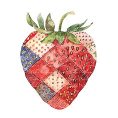 Strawberry Illustration Cute, Patchwork Illustration, Strawberries Illustration, Strawberry Clipart, Illustrations Digital, Artwork Images, Cute Stuffed Animals, Gift Wrapping Paper, Scrapbook Crafts