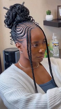 Feed In Braids Cornrows, Rod Curls, Latest Hair Braids, Hair Braid Patterns, Lemonade Braids Hairstyles, Cornrows Braids For Black Women, Braided Hairdo