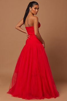 Available In Red And White. Embellished Tulle Gown Strapless Square Neckline Tulle Skirt Hidden Back Zipper Lined Partial Stretch Shell1: 90% Nylon 10% Spandex Shell2: 100% Polyester Lining1: 95% Polyester 5% Spandex Lining2: 100% Polyester Imported | Dinah Embellished Tulle Gown Dress in Red size 3X by Fashion Nova Embellished Gown, Gown Prom, Tulle Gown, Handmade Dresses, Prom Party Dresses, Dress Party, Red Fashion, Special Occasion Dresses, Dress P