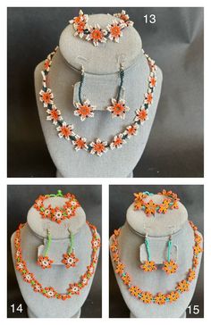 Orange Beaded Flower Jewelry, Orange Beaded Flower-shaped Jewelry, Orange Flower-shaped Beaded Jewelry, Orange Flower-shaped Jewelry For Festivals, Flower-shaped Orange Jewelry For Festivals, Orange Flower Jewelry For Festival, Flower Shaped Festival Jewelry With Tiny Beads, Multicolor Bead Caps Jewelry Gift, Orange Jewelry With Tiny Beads For Crafting