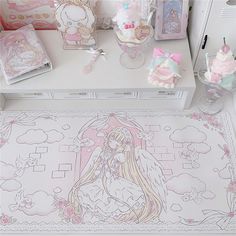 Leather Mouse Pad Cartoon Gaming Computer Table Mat Waterproof Non-slip Mouse Pad Kawaii Girl Room Gaming Computer Table, Kawaii Angel, Pink Desk, Leather Mouse, Leather Mouse Pad, Functional Desk, Computer Table, Old Money Style, Everyday Activities