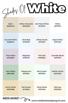 the shades of white are shown in different colors and font options for each color scheme