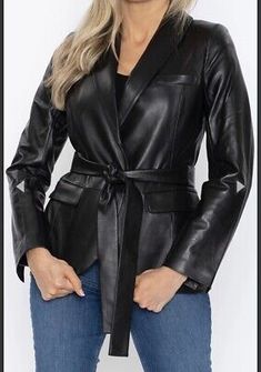 DEA black Poly Lined lambskin leather jacket NWTS Sz 8 Belted Pockets Blazer | eBay Lambskin Leather Blazer, Relaxed Blazer, Cotton Lycra Fabric, Trench Coat Style, Lambskin Leather Jacket, Stylish Jackets, Sheep Leather, Leather Pattern, Leather Blazer