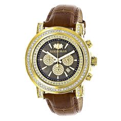 Large Diamond Bezel Watch for Men 2.5ct Luxurman Escalade Yellow Gold Plted Pearl Watch, Diamond Watches For Men, Luxury Watch Brands, Big Diamond, Metal Band, Bezel Diamond, Diamond Watch, Metal Bands, Luxury Watch