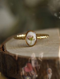 Cottage Jewelry, Pressed Flower Ring, Floral Resin Jewelry, Cottagecore Rings, Delicate Pressed Flower Jewelry, Floral Resin, Pressed Flower Jewelry, Unique Gold Jewelry With Pressed Flowers, Flower Rings