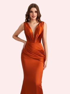 Details Brand:CetimsMaterial: soft satin, pongee.Silhouette: MermaidNeckline: V-NeckLength: Floor-lengthEmbellishment: PleatsStraps: Spaghetti StrapsSleeve: SleevelessBack Style: Zipper BackFully Lined: YesBuilt-In Bra: NoBoning: NoSize: General, PlusModel's Dress Size: US2 Which Bust 33'', Waist 26.5'', Hip 36.5'', Height 69'' with shoesSize:Only error is less than 1'' between your real measurements (bust, waist, hip: biggest part of hip, hollow to floor with shoes on) and standard size, then c Satin V-neck Gown With Sweep Train, Satin V-neck Dress With Sweep Train For Evening, Satin V-neck Banquet Dress, Satin V-neck Evening Dress With Sweep Train, V-neck Evening Dress With Sweep Train, Satin V-neck Evening Dress For Banquet, Banquet Satin V-neck Evening Dress, Fitted Ruched V-neck Satin Dress, Elegant Satin V-neck Dress With Fitted Bodice