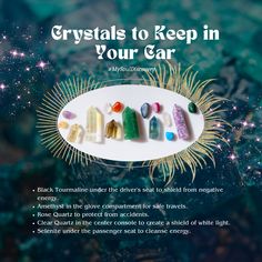 Crystals To Keep In Your Car A super easy way to use your crystals for your travels is to put some in your car. Using crystals in your car is easy and convenient for all of your travels. There are several reasons why using crystals in your car is a great idea. Protect your car. Have calming energies. Gain clear thinking. Raise high vibes. Car Crystals Protection, Crystals For The Car, Crystals To Keep In Your Pocket, Crystals For Car Protection, Crystals For Your Car, Crystals To Keep In Your Car, Crystals For Driving, Car Protection Spell, Crystals For Car