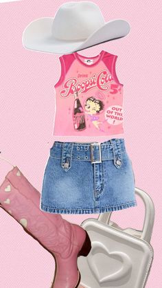 Y2k cowgirl festival outfit idea INSPO, betty boop, pink Cowgirl Festival Outfit, Y2k Cowgirl, Betty Boop Pink, Cowgirl Festival, Cowgirl Outfit, Pink Y2k, Concert Outfits