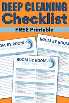 three cleaning checklist printables with the text deep cleaning checklist free printable