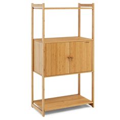 a wooden shelf with two doors and drawers