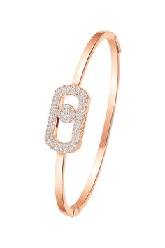 So Move Pave bangle in 18K pink gold, size M, 84 round diamonds total 0.685ct G VS1... Pave Bangle, Paris Jewelry, Exclusive Gift, Gemstone Colors, Pink Gold, Watch Strap, Earring Necklace, Ring Necklace, Pink And Gold