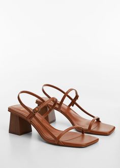 Block-heel sandals -  Women | Mango USA Fall Sandals, Wedding Guest Shoes, Wooden Heel, Brown Sandals, Block Heels Sandal, Sandals Summer, Strappy Sandals, Cute Shoes, Block Heels