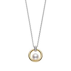 Mikimoto Akoya Cultured Pearl Circle Pendant Mikimoto Necklace, Mikimoto Pearl Earrings, Simple Pearl Pendant, Mikimoto Jewelry, Diamond Chain Necklace, White Gold Chain, Mikimoto Pearls, White Gold Chains, Circle Pendant Necklace